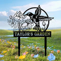 Personalized Garden Signs for Outside, Custom Metal Hummingbird Flowers Garden Decor with Stake, Custom Name Signs Outdoor Yard Patio Backyard Metal Decor Home Gifts