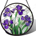 Stained Glass Window Hanging - Purple Iris Flower Sun Catcher for Door Terrace Garden Home Decor, Green Plants Suncatcher Birthday Gifts for Lovers Women Men Dad Mom Nana 6.3 in