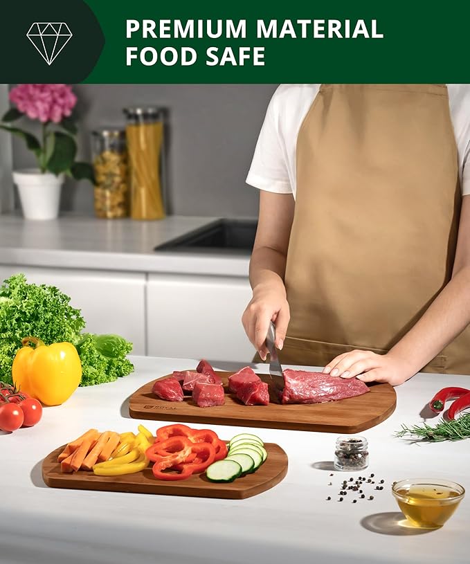 ROYAL CRAFT WOOD Wooden Cutting Boards for Kitchen Meal Prep & Serving - Bamboo Wood Serving Board Set with Deep Juice Groove Side Handles - Charcuterie & Chopping Butcher Block for Meat