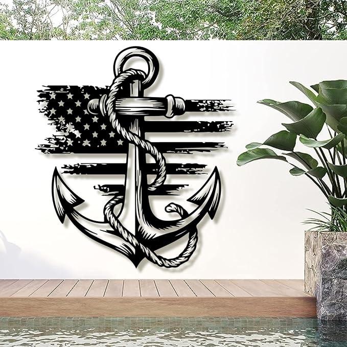 lunwall Metal Anchor Wall Decor, Anchor Metal Sign, Metal Anchor Decor, Anchor Metal Wall Art, Metal Nautical Wall Decor, Metal Wall Decor Coastal, Anchor Wall Decor (silver, 30L x 27W / 76 x 69 cm)