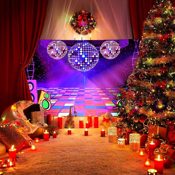 Dance Party Backdrop Retro 80s 90s Theme Stage Dance Ball Music Birthday Party Decoration DJ Photography Background 15 x 10 ft for Baby Shower Picture Photo Shoot Polyester Fabric, Red