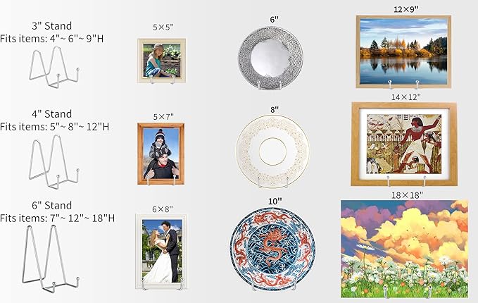 IBosins 5 Pack 6 Inch Plate Holder Display Stands, Metal Silver Frame Stand for Picture, Book, Photo Easel, Creation, Collectibles