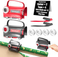 (2-Pack) Wheel Wrapping Paper Cutter & Tape Dispenser with 4 Tapes，2 Replace Blades Kit for Christmas Gift Wrap Cutter Tool Paper Roll Holder Tube Sliding Slicing for Birthday Holiday.