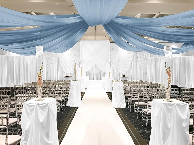 6 Panels Dusty Blue Ceiling Drapes for Wedding, 5ftx20ft Ceiling Drapes Cheesecloth Sheer Fabric Curtain Wedding Arch Draping Fabric Romantic Ceilings Decorations for Weddings Party Ceremony Stage