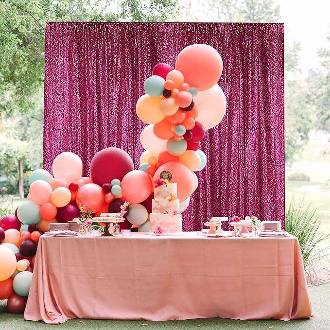 Sugargirl Fuchsia Sequin Backdrop Curtain 2 Panels 2FTx8FT Glitter Fuchsia Background Drapes Sparkle Photography Backdrop for Party Wedding Birthday Wall Decoration