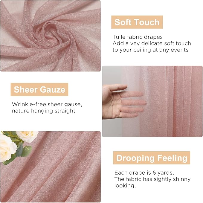 Wokceer Wedding Arch Draping Fabric 2 Panels 28.7" x 20FT Dusty Rose Sheer Fabric Backdrop Arch Draping for Wedding Ceremony Birthday Party Bridal Shower Decoration