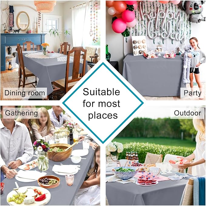 Hiasan Light Gray Rectangle Tablecloth - Waterproof Spillproof and Wrinkle Resistant Washable Polyester Table Cloth for Dining Party, 90 x 156 inch