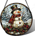 Stained Glass Window Hanging - Christmas Snowman Suncatcher for Door Terrace Garden Home Decor Winter Forest Snow Sun Catcher Birthday Gifts for Lovers Women Men Dad Mom Nana 9.8 in