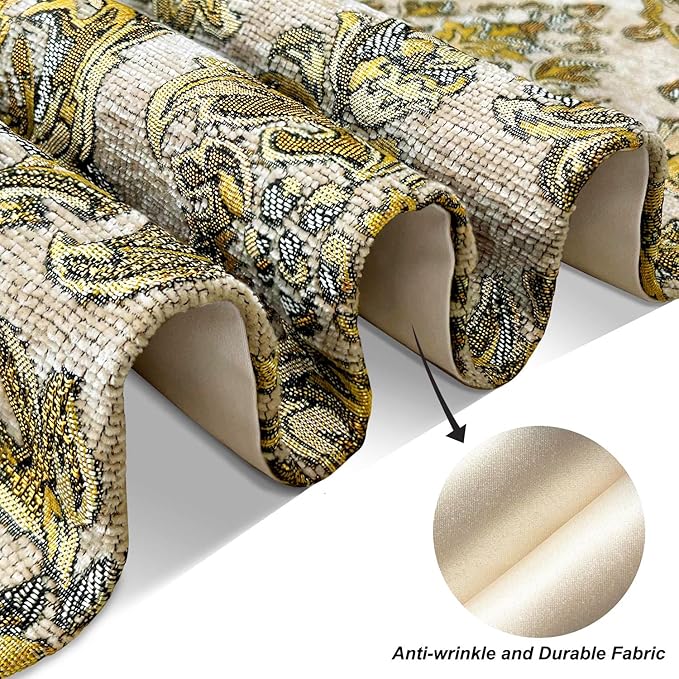 Luxury Table Runner Chenille Embroidered Jacquard Triangle with Pretty Tassels - Beige 13x60 inches