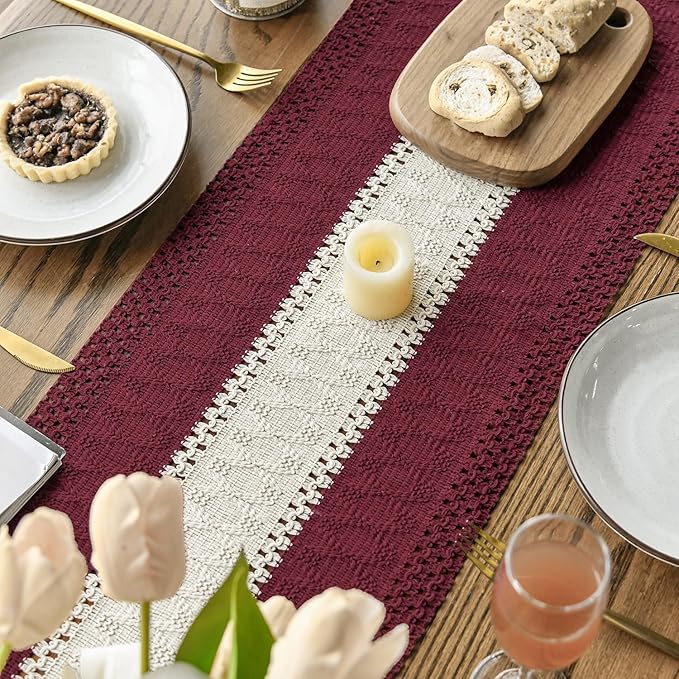 Artoid Mode Red Farmhouse Rustic Table Runner, Seasonal Hollow Kitchen Dining Table Decoration for Home Party Decor 12x36 Inch