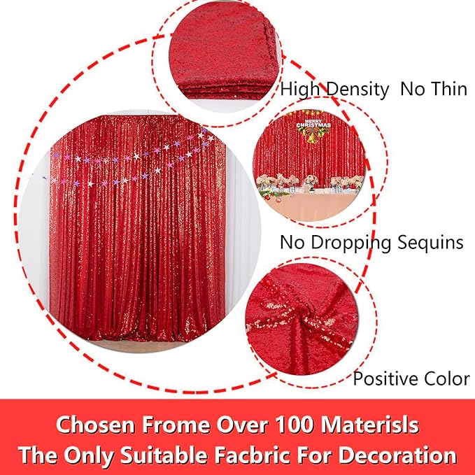 JYFLZQ Red Sequin Backdrop Curtains 4ft x 6.5ft 1 Panel Glitter Photo Booth Backdrops Sparkly Photography Background Drapes for Parties Wedding Bridal Showers