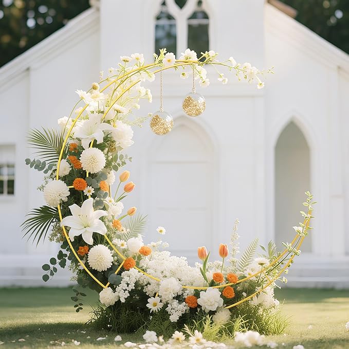 5.9 Feet Moon Shaped Wedding Arch Backdrop Stand Gold Frame for Festival Decorations Easy Assembly Rustproof Reusable Iron Material Ideal for Wedding Venue and Party Balloon Arch Display