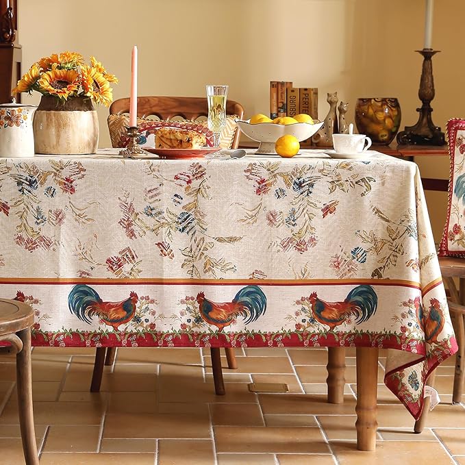 patdrea Designer French Tablecloth for Square Table,Vintage Red Linen Animals Pattern Floral Tablecloths,Decor Table Cover for Kitchen Dining Christmas,Party,Thanksgiving,67"x67"-Townlife E