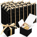 Jutom 100 Pcs Mini Favor Boxes Extra Small Candy Boxes Paper with Gold Ribbon for Christmas Thanksgiving Day Birthday Wedding Anniversary Supplies(2 x 2 x 2 Inch,Black)
