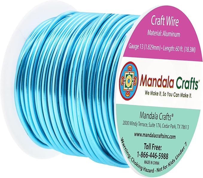 Mandala Crafts 13 Gauge Anodized Aluminum Craft Wire for Jewelry Making - 60 FT Colored Flexible Vivid Sky Blue Wire - Bendable for Bonsai Armature Crafting Sculpting