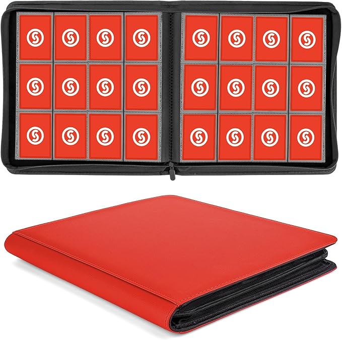 SMYV 12 Pocket Trading Card Binder, Premium PU Cover Card Binder for 720 Cards, Ringless Side Loading Card Collection Album Folders for MTG, TCG, Game Cards & Sports Cards (Red)