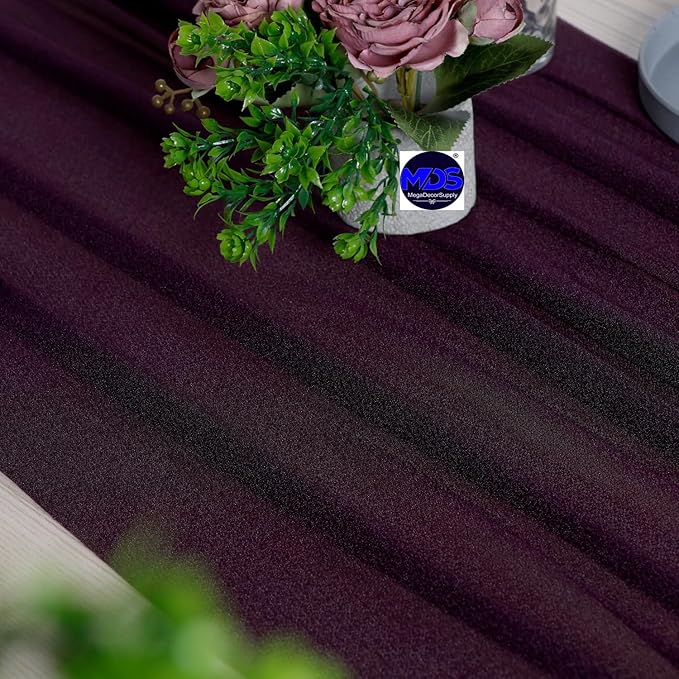 MDS Halloween Chiffon Table Runner - 10 Pack, 29 x 170 Inches, 14ft Each - Sheer Spooky Table Runners for Haunted House Parties, Trick-or-Treat Tables, Witchy Décor, Wedding & Events - Eggplant