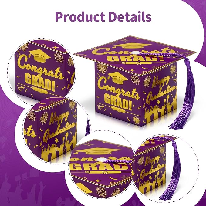 COTOPHER 36 Pack Mini Graduation Cap Gift Boxes, Class of 2025 Graduation Candy Boxes with Tassel, Small Treat Chocolate Box Centerpieces for Tables Party Decorations Graduate Favors Supplies