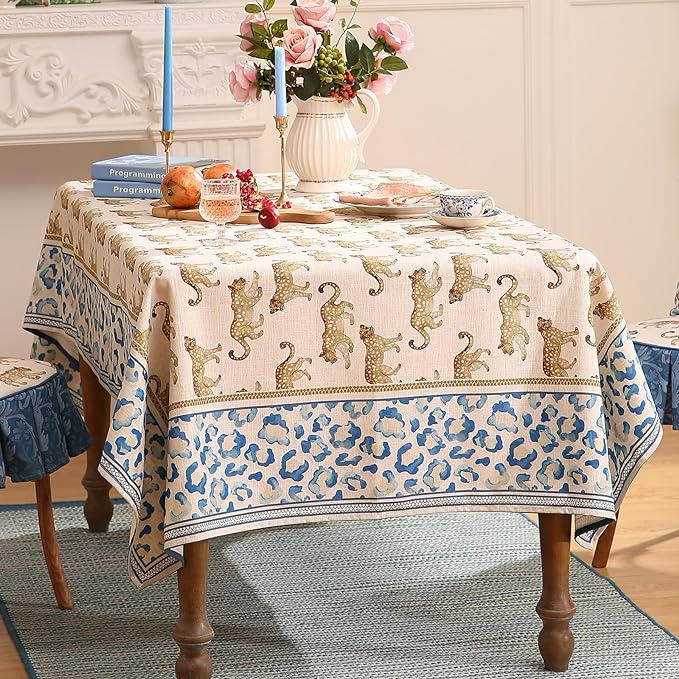 patdrea Designer Linen Rectangular Table Cloth,Vintage Leopard Animal Soft Extra Long Tablecloth,Fall Dacorative Cover for Kitchen Dining,Christmas,Parties,Holiday,Thanksgiving,67"x118"-from