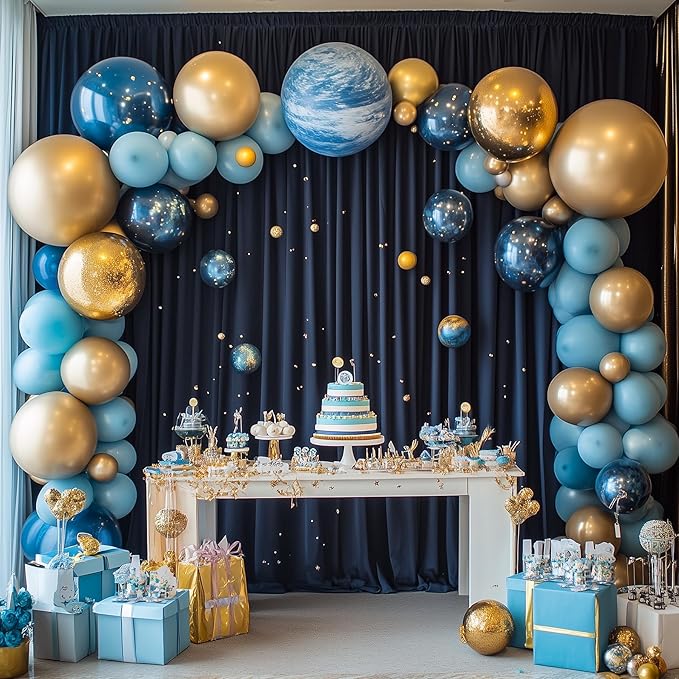 30ftx14FT Wrinkle Free Navy Blue Backdrop Curtain, 6 Panels 14FT Height Navy Blue Wedding Backdrop Drapes, Silky Polyester Back Drop Cloth for Birthday Photography Background Party Backdrop Draping