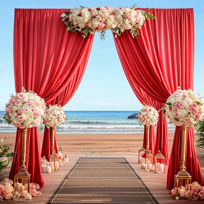 10ftx14FT Wrinkle Free Red Backdrop Curtain, 2 Panels 14FT Height Red Wedding Backdrop Drapes, Silky Polyester Back Drop Cloth for Birthday Photography Background Party Backdrop Draping