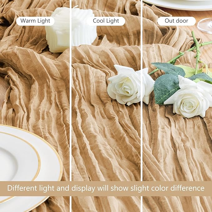 Asee'm Cheesecloth Table Runner 120 Inches Long Khaki Boho Gauze Cheese Cloth Runner 10FT Rustic Sheer Fall Table Runners for Thanksgiving Christmas Wedding Party Baby Shower Decoration