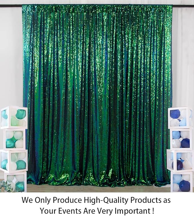 ShinyBeauty Sequin Backdrop Curtain Iridescent Green 2 Panels Sequin Bakdrop 4x8FT Shimmer Backdrop for Photograph Wedding Backdrop Drapes Iridescent Green Glitter Backdrop Curtain (Green Blue)