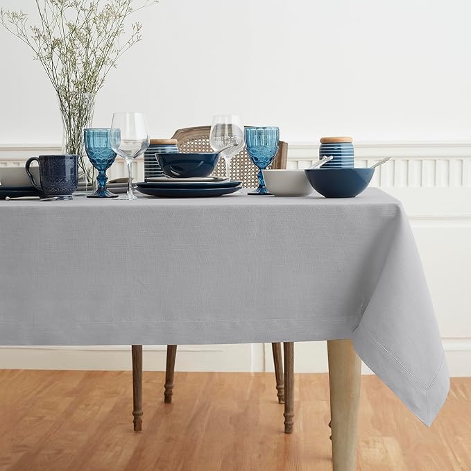 Solino Home Soft Grey Linen Tablecloth 60 x 108 Inch - 100% Pure Linen Table Cloth for Rectangle Tables - Fete, Machine Washable Tablecloth for Fall, Autumn, Thanksgiving, Christmas