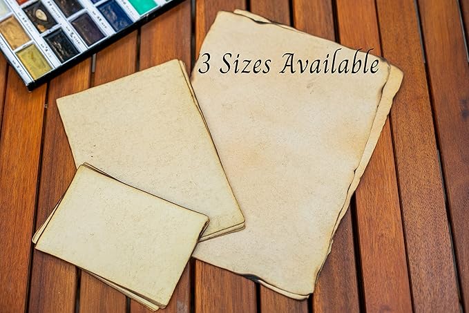 Wanderings Handmade Vintage Deckle Edge Blank Paper with Slightly Burned Edge - 5.8x8.3 (A5) - Package of 50 Recycled Paper for Writers, Invitations, Crafts, Memorials, Printmaking - Thick 150 GSM