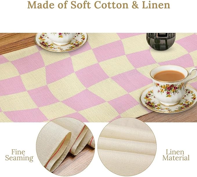 Hippie Table Runner Retro Geometric Square Purple Grid 60s70s Style Kitchen Restaurant Decoration for Indoor and Outdoor Wedding Party Table Runner 13x36 Inch