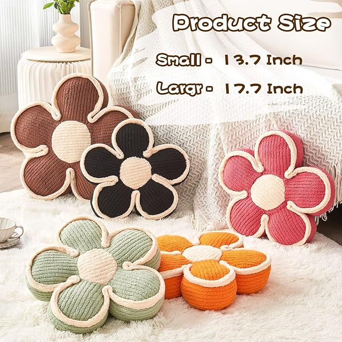 Flower Pillow, Soft Shaped Floor Cushion, Decorative Throw Pillow, Cute Seating Cushion, Room Decor Plush Pillows for Sofa Couch Bed (17.7 Inch, Sage Green)