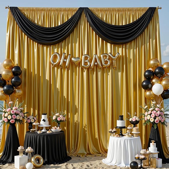 10x10 ft Dark Gold Glitter Backdrop Curtain for Parties, Wrinkle Free Glitter Photo Backdrop Drapes 2 Panels 5x10FT Shimmer Back Drop Cloth for Wedding Birthday Christmas Photography Background Decor