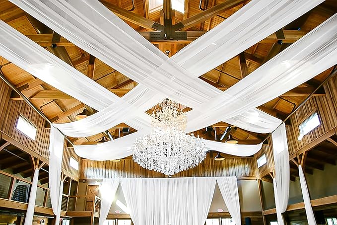 6 Panels White Ceiling Drapes for Wedding 5ftx15ft - Wedding Arch Draping Fabric Cheesecloth Sheer Curtain - Romantic Decorations for Party Banquet Ceremony Stage