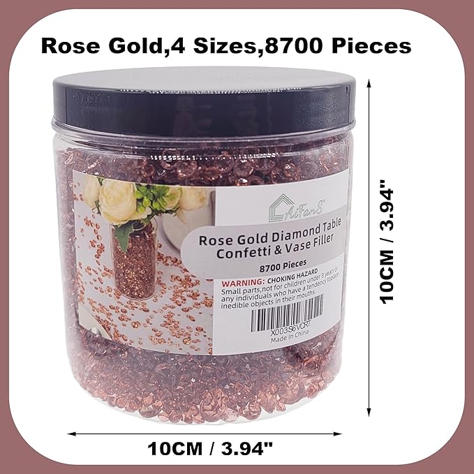 Vase Fillers for Centerpieces Home Deco,8700 Pieces Rose Gold Diamond Table Confetti,Fake Plastic Gems for Bridal Shower,Wedding & Party Decorations