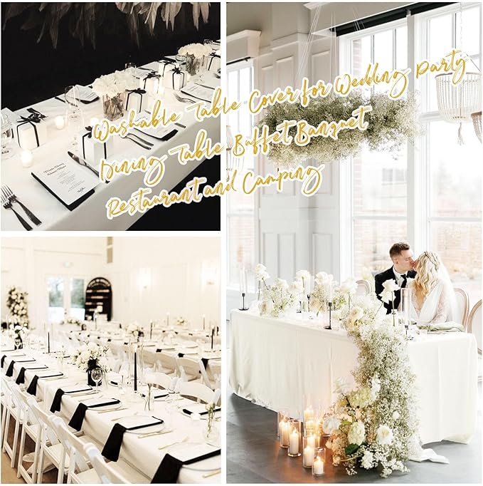 12 Pack Polyester Tablecloth 60 x 102 Inch Ivory Tablecloth for 6 Ft Rectangle Tables,Stain and Wrinkle Resistant Washable Fabric Table Covers Polyester Table Clothes for Wedding Parties Banque