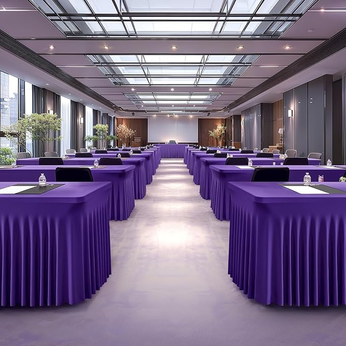 Wish Care 6 Pack Dark Purple Spandex Table Clothes for 6 Foot Rectangle Tables, 6FT Wrinkle Free Fitted Tablecloths Ruffles Design Table Cover for Party, Banquet, Wedding and Events