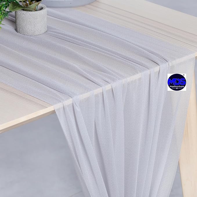 MDS Halloween Chiffon Table Runner - 12 Pack, 29 x 170 Inches, 14ft Each - Sheer Spooky Table Runners for Haunted House Parties, Trick-or-Treat Tables, Witchy Décor, Wedding & Events - Cool Gray