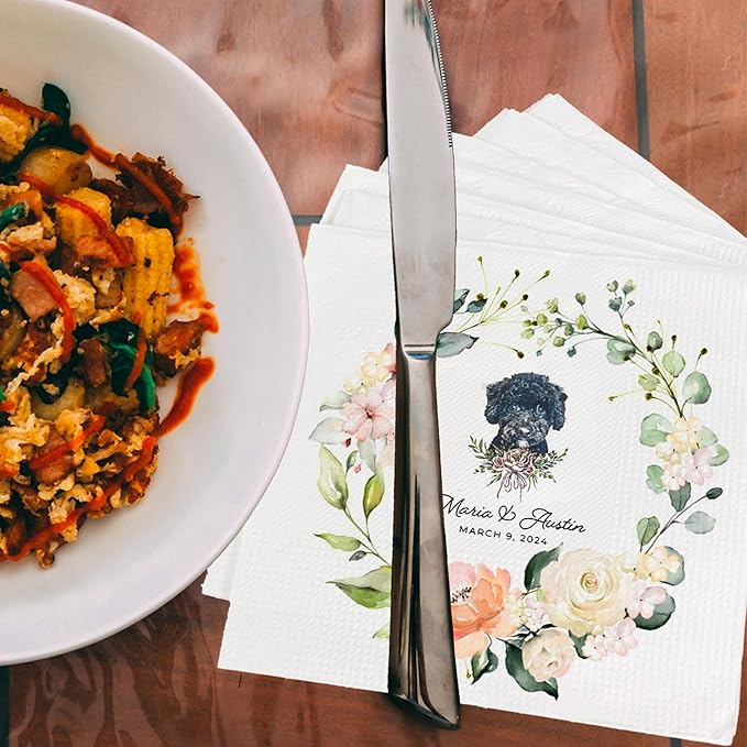 Luxury Personalized Dog Wedding Napkins, Personalized Cocktail Napkins For Bar, Customized Bridal Shower, Engagement Party