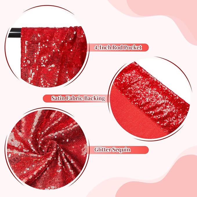 SquarePie Sequin Backdrop Less Transparent Background Sparkly Curtain for Wedding Party 7FT x 7FT Red