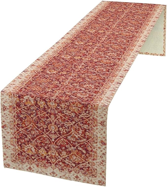 Boho Floral Vintage Table Runner, Retro Red Flower Rustic Country Farmhouse Abstract Pattern for Home Kitchen Table Decor Dining Coffee Room Party Decor 13x120in