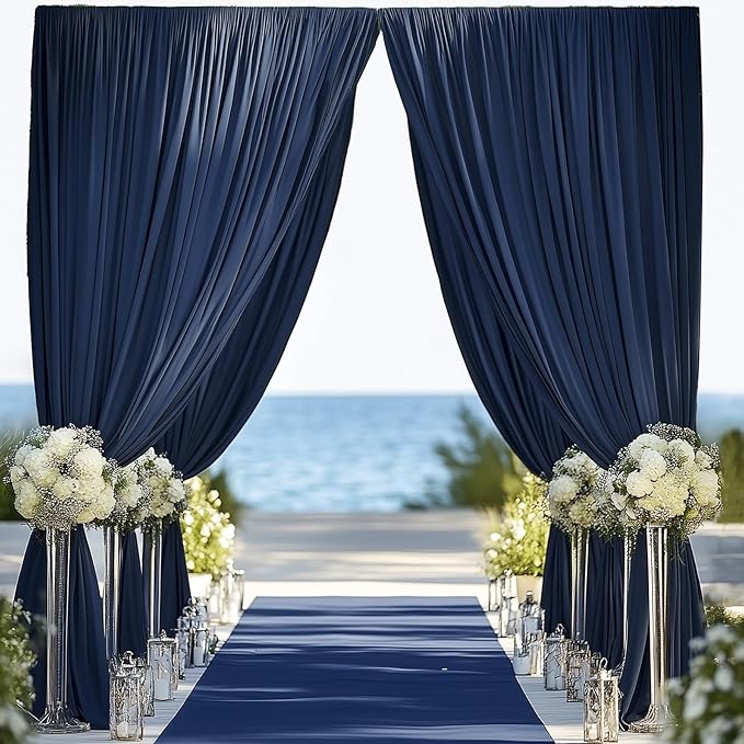 40ftx12ft Wrinkle Free Navy Blue Backdrop Curtain, 8 Panels 12FT Height Navy Blue Wedding Backdrop Drapes, Silky Polyester Back Drop Cloth for Birthday Photography Background Party Backdrop Draping