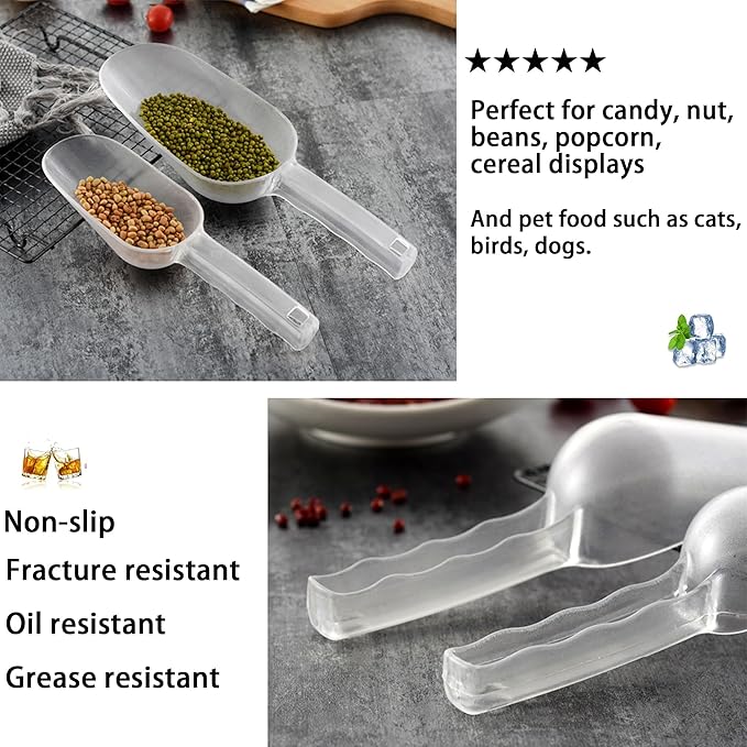 3PCS Clear Plastic Ice Scoop, 6 ounces Alec Ice Scoops, Kitchen Scoop for Ice Bucket Ice, Popcorn, Coffee Beans, Flour (6 oz.)