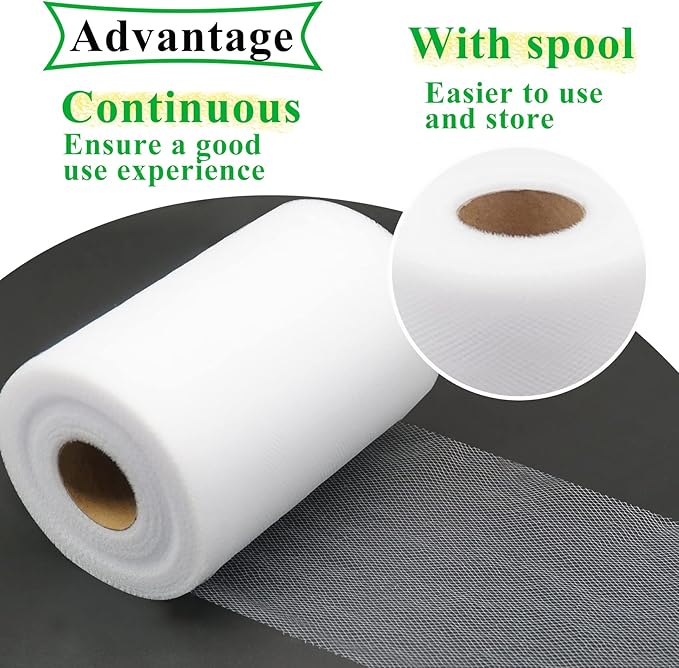 White Tulle Fabric Rolls 6 Inch by 100 Yards (300 feet) Fabric Spool Tulle Ribbon for DIY White Tutu Bow Baby Shower Birthday Party Wedding Decorations Christmas Gift Wrapping Craft Supplies