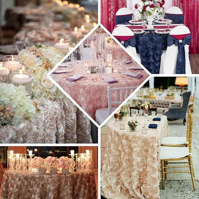 Efavormart 132" Wholesale Round Table Cover Royal Blue Grandiose Rosette 3D Satin Tablecloth for Wedding Party Event Decoration