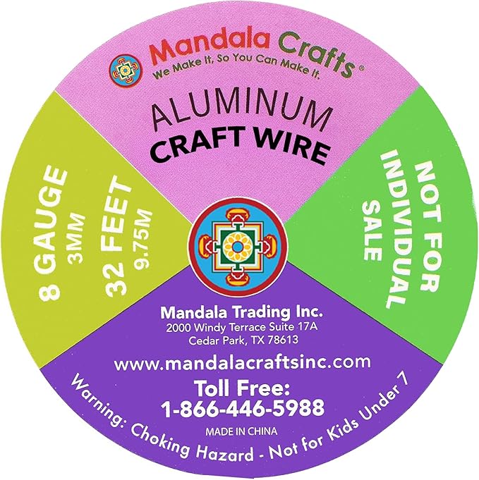 Mandala Crafts 8 Gauge Anodized Aluminum Craft Wire for Jewelry Making - 120 FT Colored Flexible Silver Copper Purple Pink Brown Ice Blue Wire - Bendable for Bonsai Armature Crafting Sculpting
