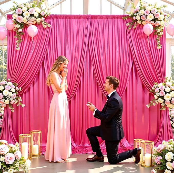 20ftx10ft Hot Pink Sequin Backdrop Curtain for Parties, Wrinkle Free Thick Glitter Sparkle Photo Backdrop Drapes 4 Panels 5x10FT Shimmer Back Drop Cloth for Wedding Birthday Photography Background