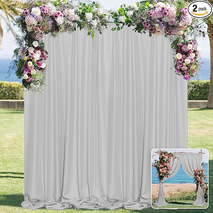 MYSKY HOME Light Grey Backdrop Curtains for Parties, Weddings, Stage - 5ft x 10ft, 2 Panels