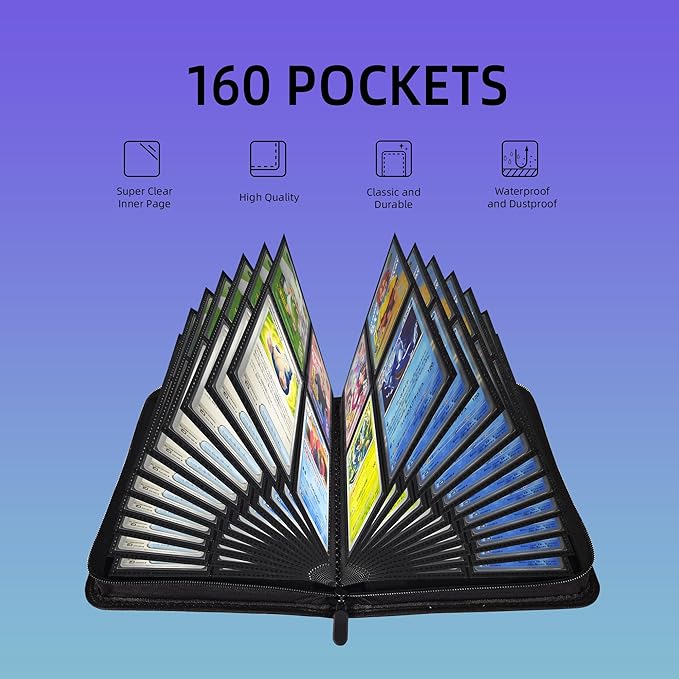 4 Pockets Premium Card Binder 160 Cards Trading Card Binders No Ring Card Storage Display Album(4 Pocket 160 Card Slot,Black)