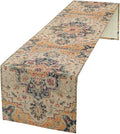 Bohemia Orange Table Runner, Rustic Farmhouse Vintage Geometric Floral Print Table Cover for Home Kitchen Dining Table Party Decor, 13x60inch