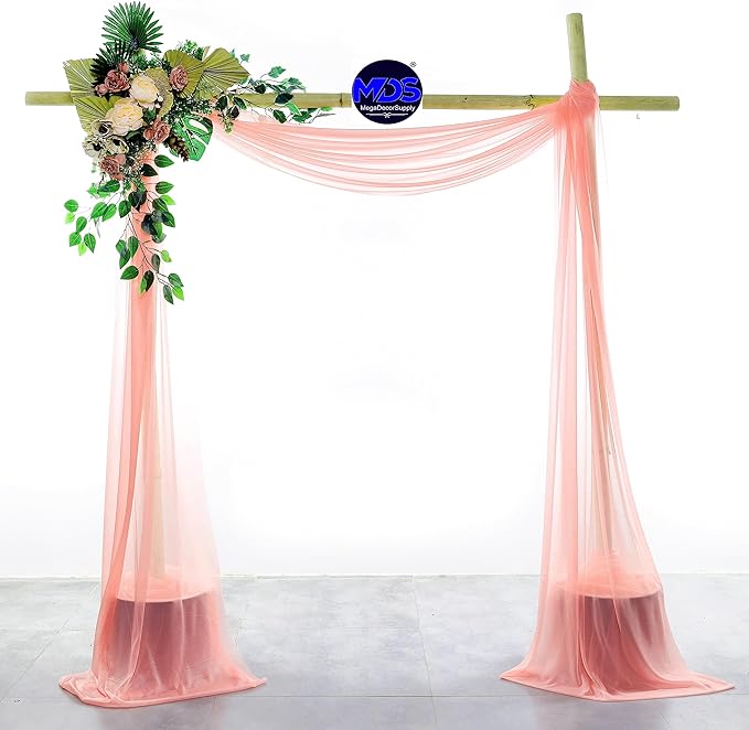 MDS Halloween Chiffon Draping Fabric - 2 Panel, 30" Wide x 50ft Long - Sheer Spooky Arbor & Canopy Drapery for Haunted House Backdrops, Party Ceilings, DIY Costumes & Themed Events - Peach